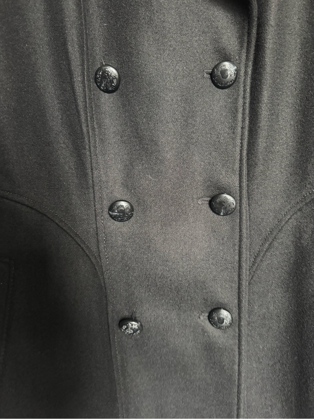 INC International Concepts Black Double-Breasted Pea Coat with Faux Fur Collar - Picture 5 of 6